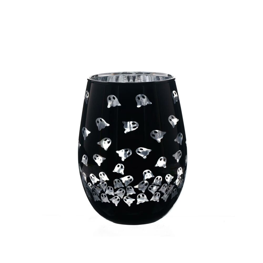 Halloween Ghost Stemless Wine Glass 17.5oz Black Way To Celebrate